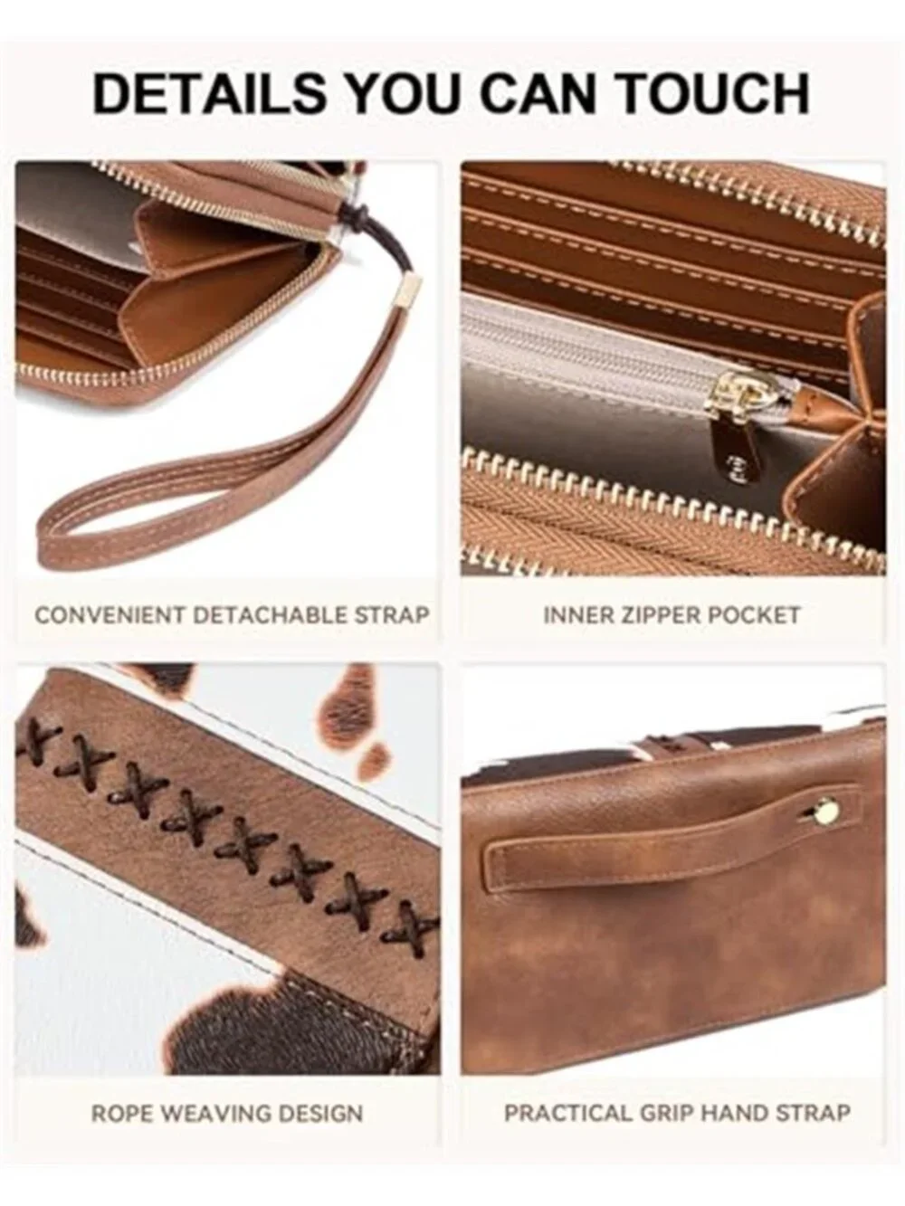 Western Wristlet Wallet RFID Vegan Leather Double Zip Clutch Card Holder Women